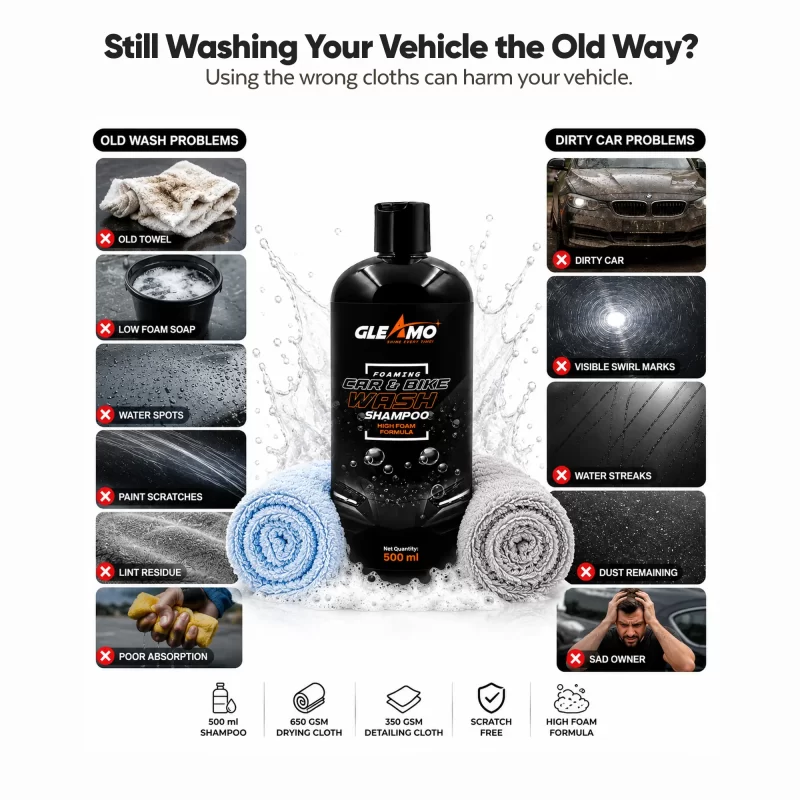 Wash Shampoo 500 ml + 2 Microfiber Cloths Combo