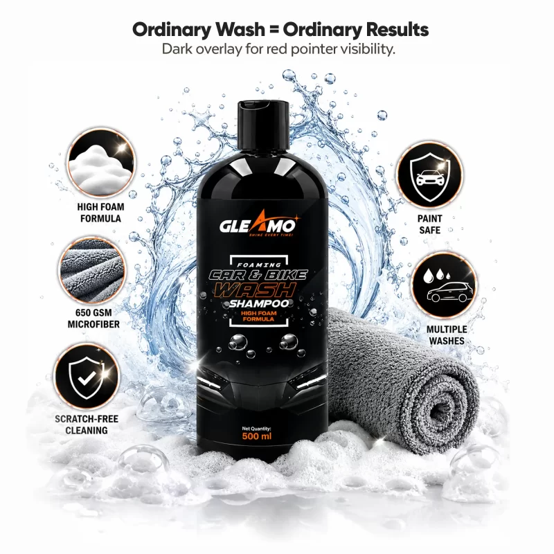 Wash Shampoo 500 ml + 650 GSM Microfiber Cloth Combo