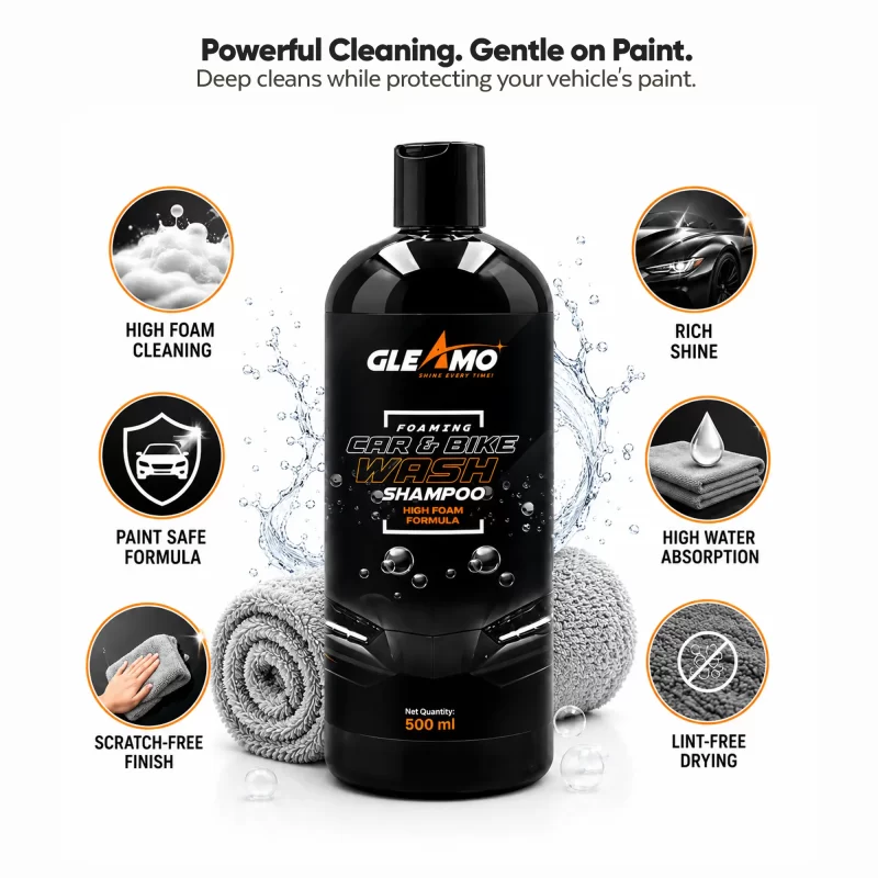Wash Shampoo 500 ml + 650 GSM Microfiber Cloth Combo