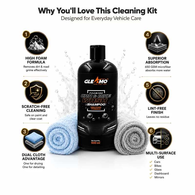 Wash Shampoo 500 ml + 2 Microfiber Cloths Combo