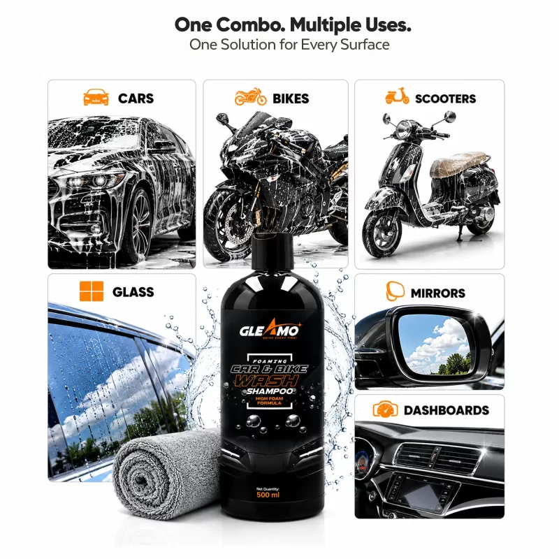 Wash Shampoo 500 ml + 650 GSM Microfiber Cloth Combo