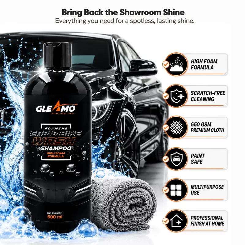 Wash Shampoo 500 ml + 650 GSM Microfiber Cloth Combo