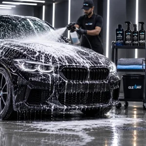 Car exterior foam wash with Gleamo car care products