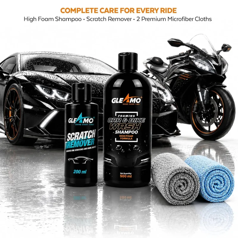 Full Car Cleaning Kit – Car Shampoo + Scratch Remover + 650 GSM Microfiber + 350 GSM Microfiber